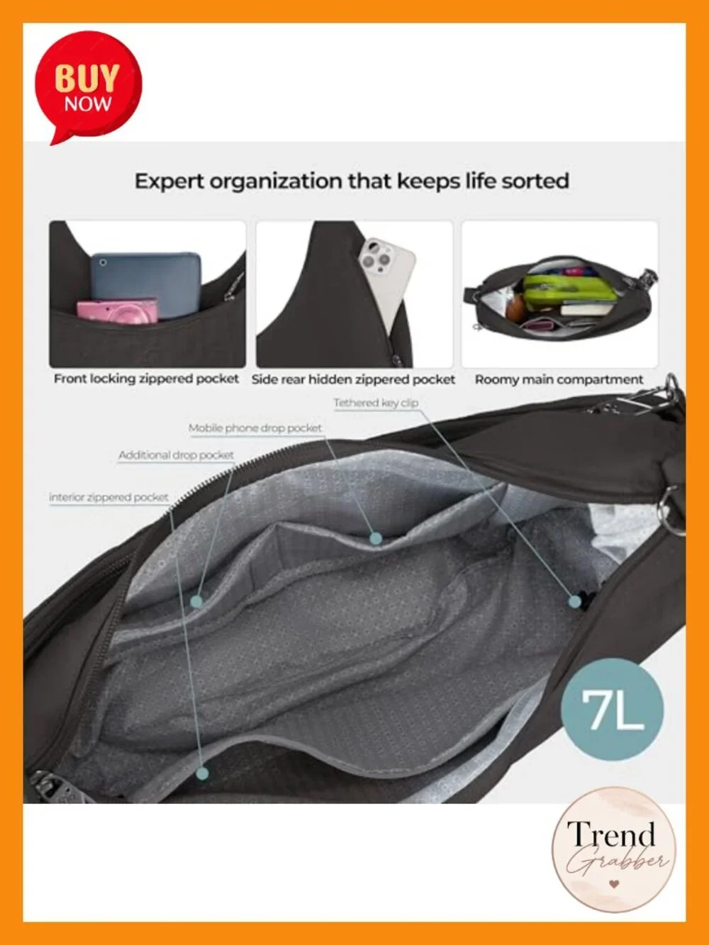 Anti-Theft Hobo with RFID Blocking, Lightweight Nylon